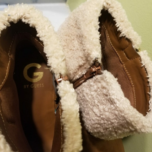 G by Guess Faux Fur Lined Suede Wedge Ankle Boots - Picture 2 of 8